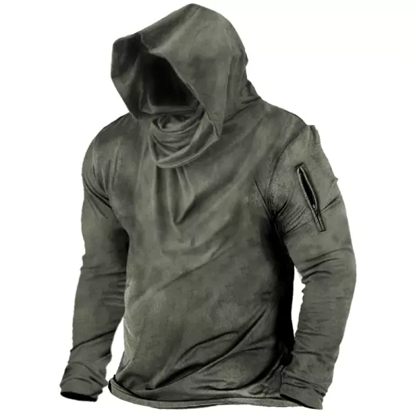 Mens Retro Outdoor Training Zip Pocket Tactical Hooded
