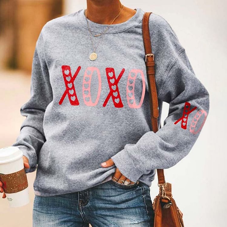 Comstylish Women's Xoxo Printed Round Neck Sweatshirt