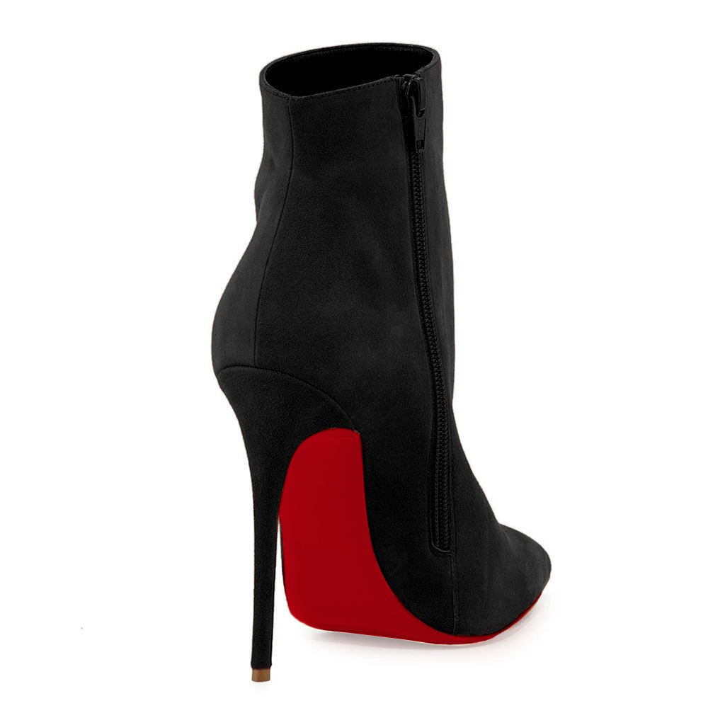 4.72" Red Bottom Women's Ankle Boots Closed Pointed Toe Stilettos Suede Booties-MERUMOTE