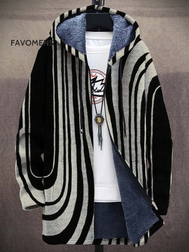 Black And White Ripples Unisex Plush Thick Long-Sleeved Sweater Cardigan Coat Colorful / S