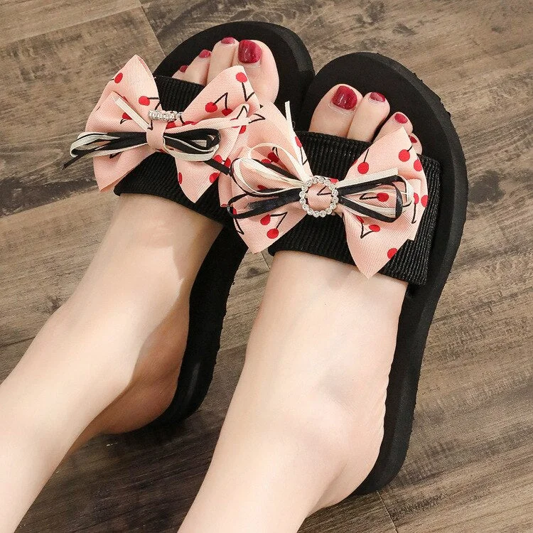 New Bow-Knot Women's Slippers Flip Flops Summer Female Beach Slides Sandals Casual Shoes Slip On Bath Shoes Outdoor Indoor sh137