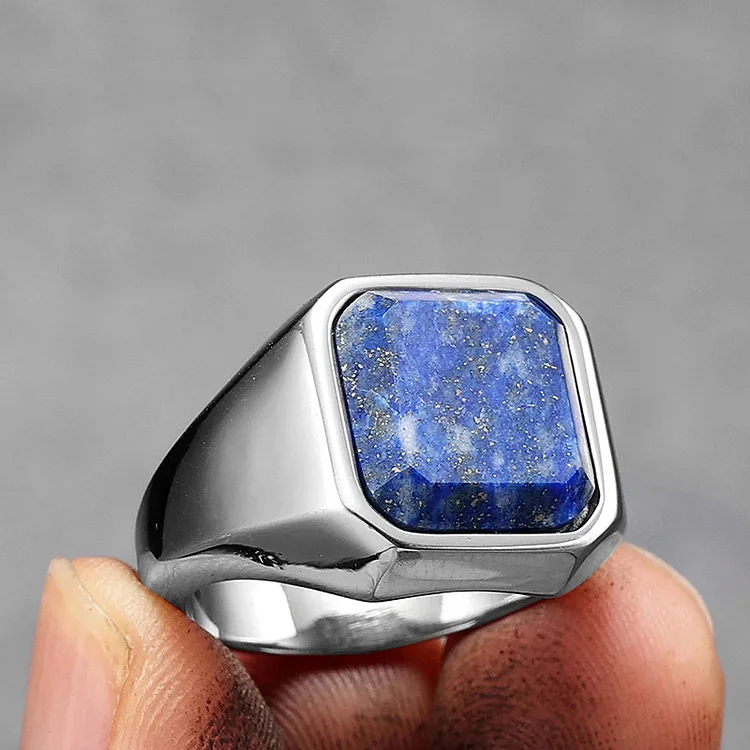 Olivenorma Healing Lapis Lazuli Galaxy Starry Sky Men's Stainless Steel Ring