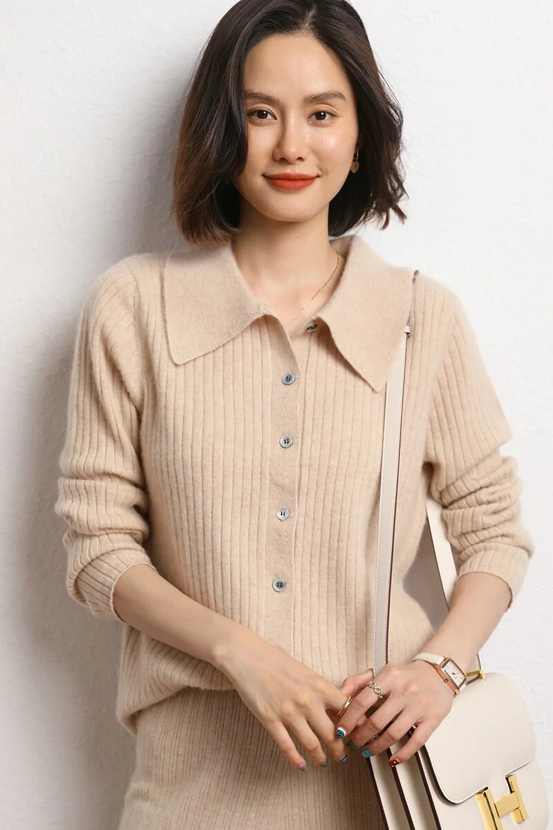Sonicelife 2023 Autumn and Winter Women's New Classic Lapel Commuting Cashmere Cardigan