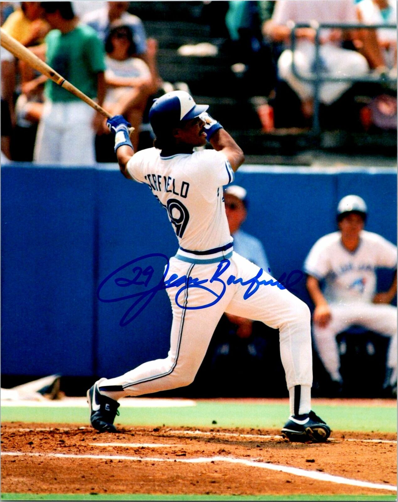 Jesse Barfield Signed 8x10 Photo Poster painting - Toronto Blue Jays - Action Swing - AWM COA
