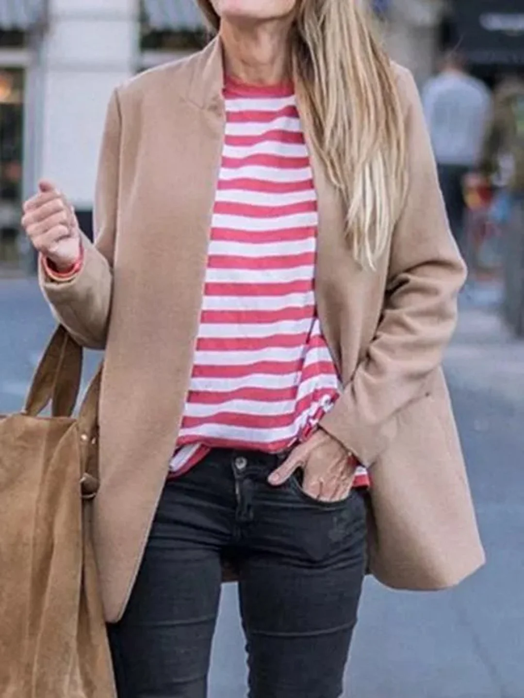 Casual Autumn Polyester Stand Collar No Elasticity Work Split Joint Casual Jacket for Women