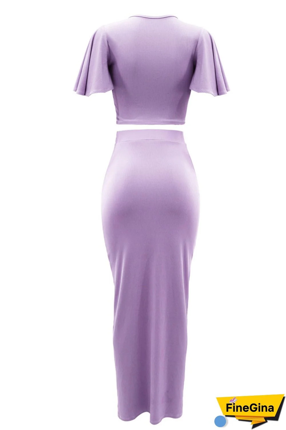 Blue Elegant Solid Patchwork Fold V Neck Short Sleeve Two Pieces