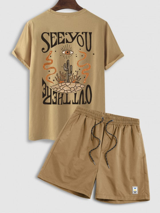 Graphic Pattern Short Sleeves T Shirt And Casual Shorts