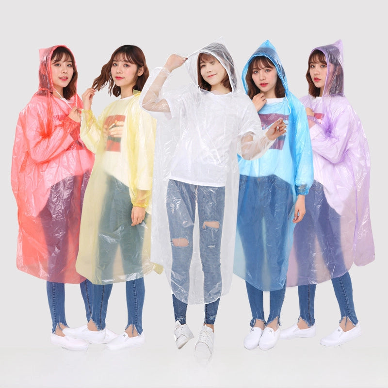 Factory Direct Thick Adult Disposable Raincoat Portable Pe Children's Poncho Amusement Park Outdoor Transparent Raincoat