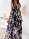 Floral Printed V-Back Sleeveless Maxi Dress