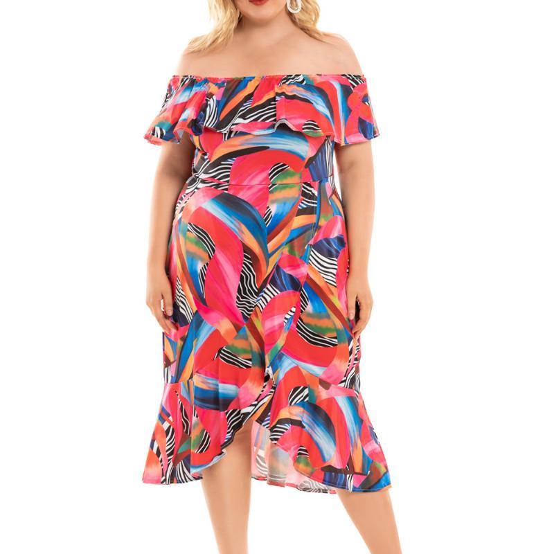  thdmladies Short Sleeve Ruffle Large Print Dress thedmladies