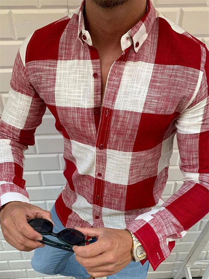 Men's Shirt Button Up Shirt Summer Shirt Plaid Shirt Black Red Blue Long Sleeve Plaid / Check Collar Turndown Casual Daily Button-Down Clothing Apparel Fashion Casual Breathable Comfortable-Cosfine