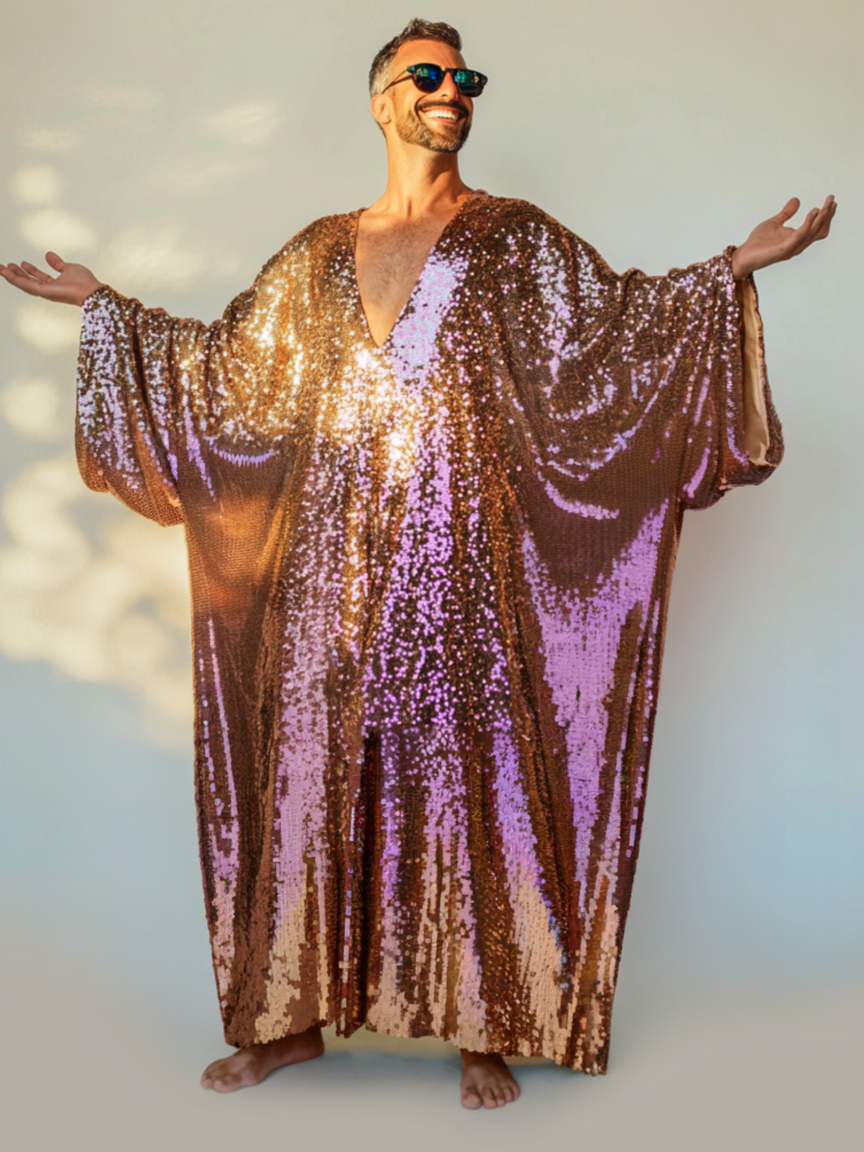 Golden Espresso Brown Sequin Festival Party Kaftan