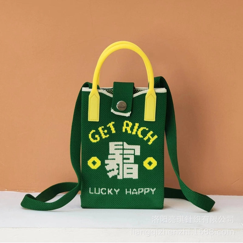 Women’s Polyester Cartoon Cute Square Hidden Buckle Shoulder Bag Handbag Crossbody Bag