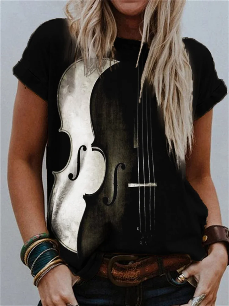Classy Black & White Violin Contrast Art T Shirt