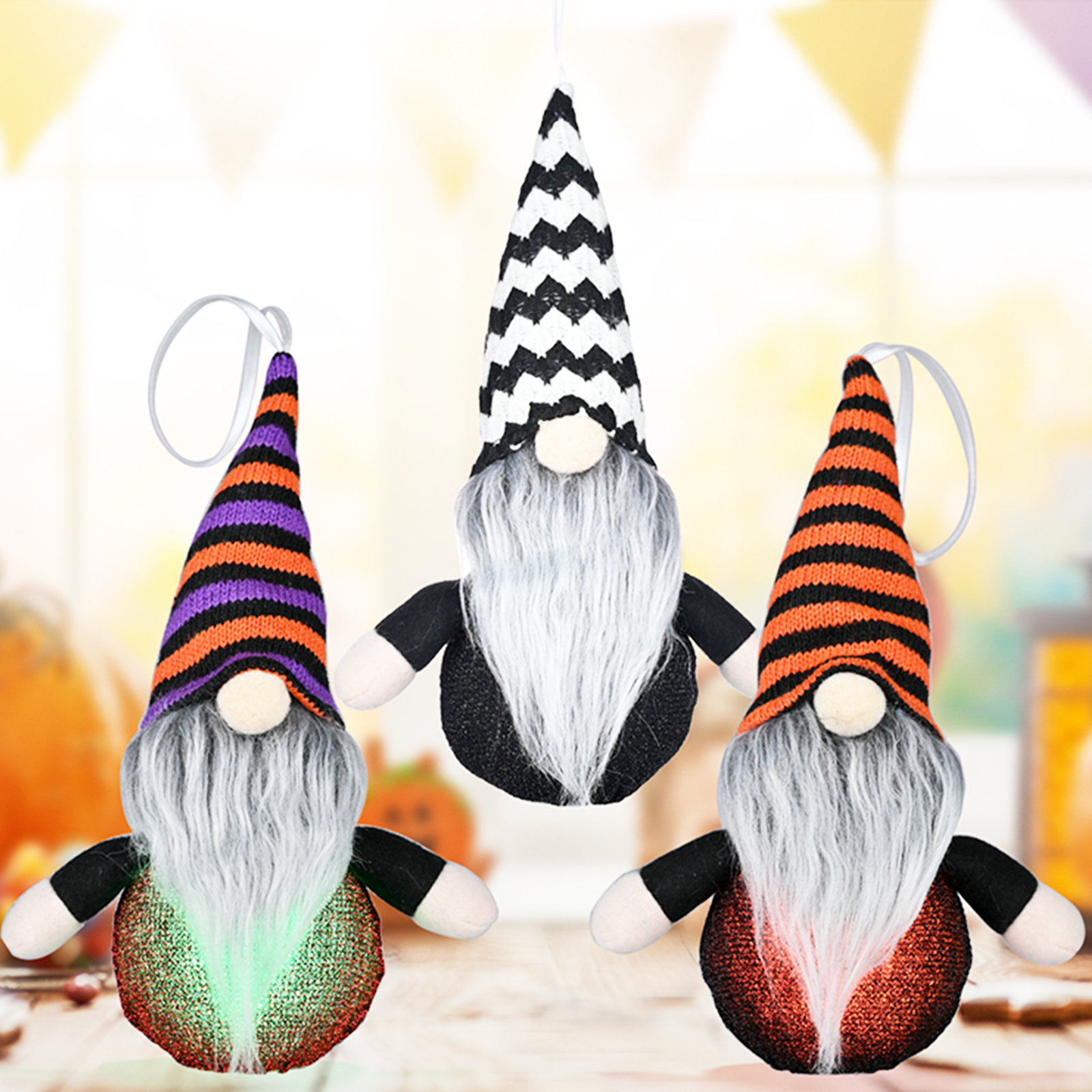 

Halloween Lighted Gnome Light Up Gnome Doll Tied Braid Dwarf Doll Decor, 501 Original
