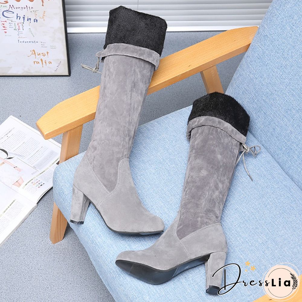 Autumn and Winter Women's Fashion Boots Over Knee High Boot Lace Up High Heel Long Thigh Boots Shoes