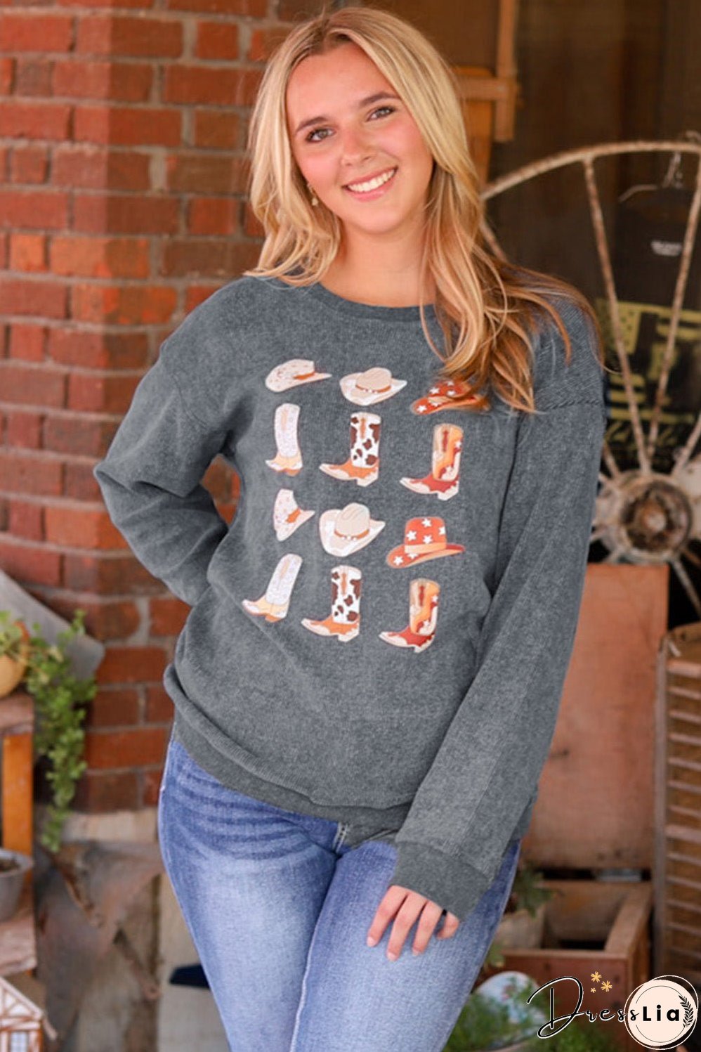 Boots Cowboyhat Graphic Corded Sweatshirt