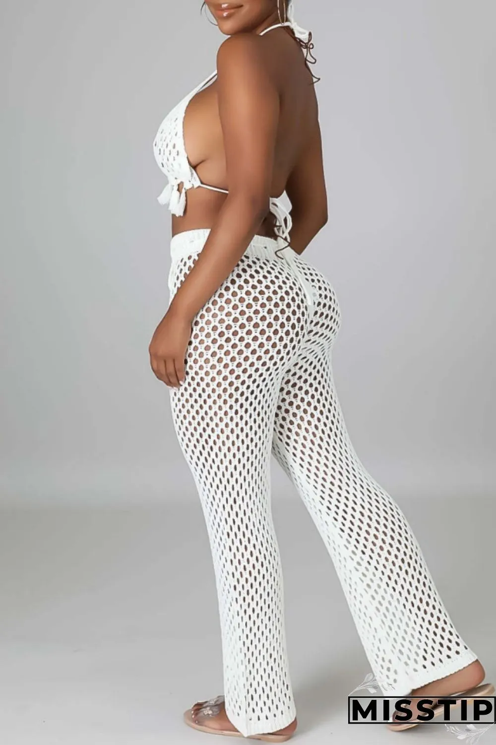 Orange Sexy Solid Bandage Hollowed Out Backless Halter Sleeveless Two Pieces