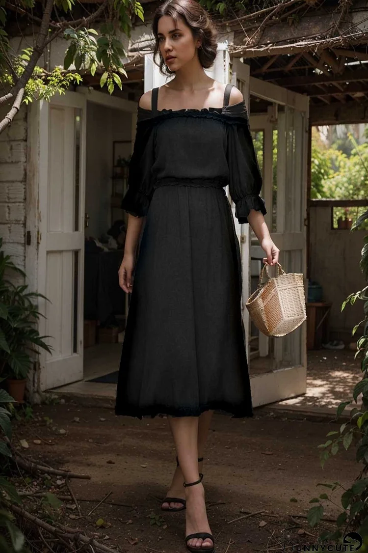 frilled off shoulder flounce sleeve midi dress