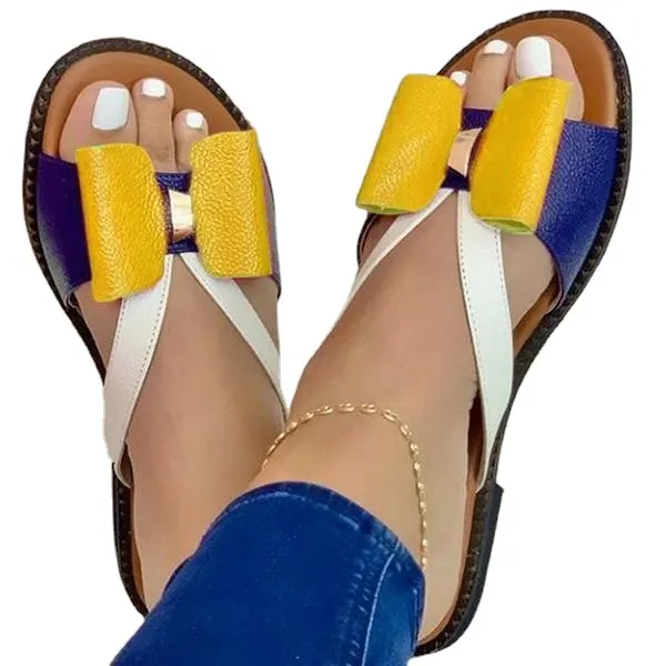 Breakj Breakj Spring And Summer New Flat Bottoms Flat Bow Bow Lady Cool Slippers Large Size Women's Shoes