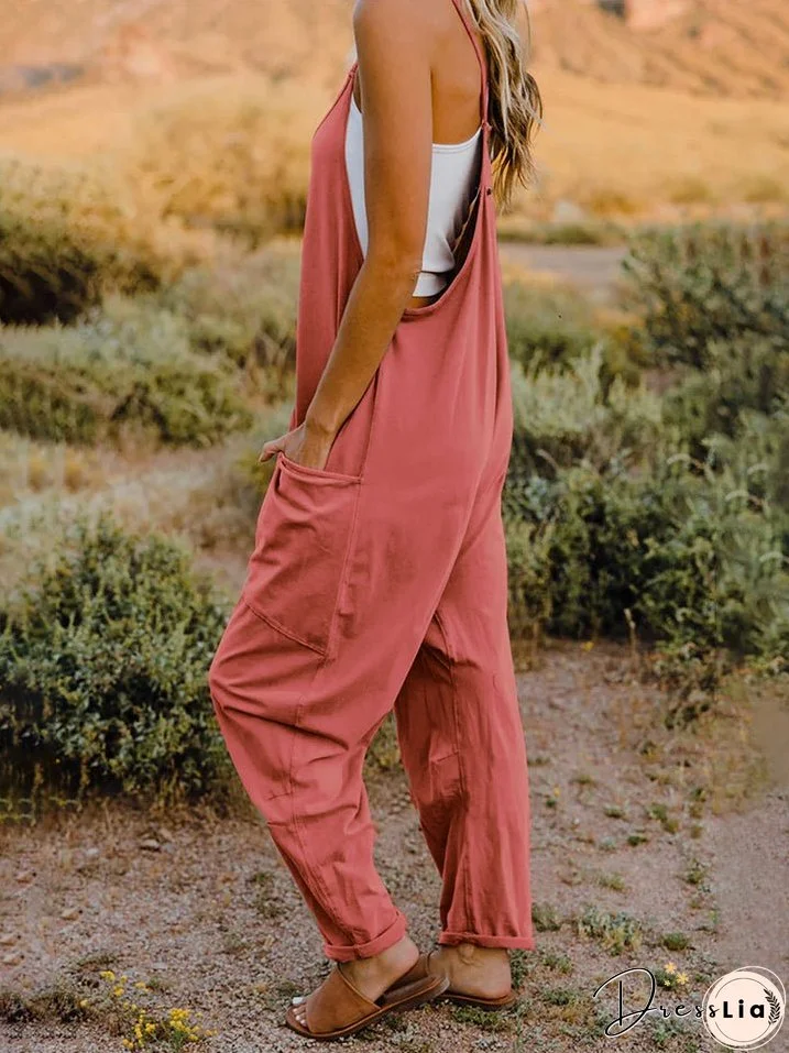 Double Take Full Size Sleeveless V-Neck Pocketed Jumpsuit