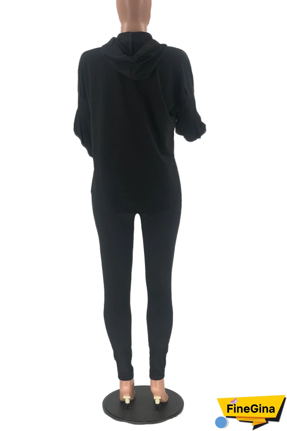 Pink Street Solid Patchwork Hooded Collar Long Sleeve Two Pieces