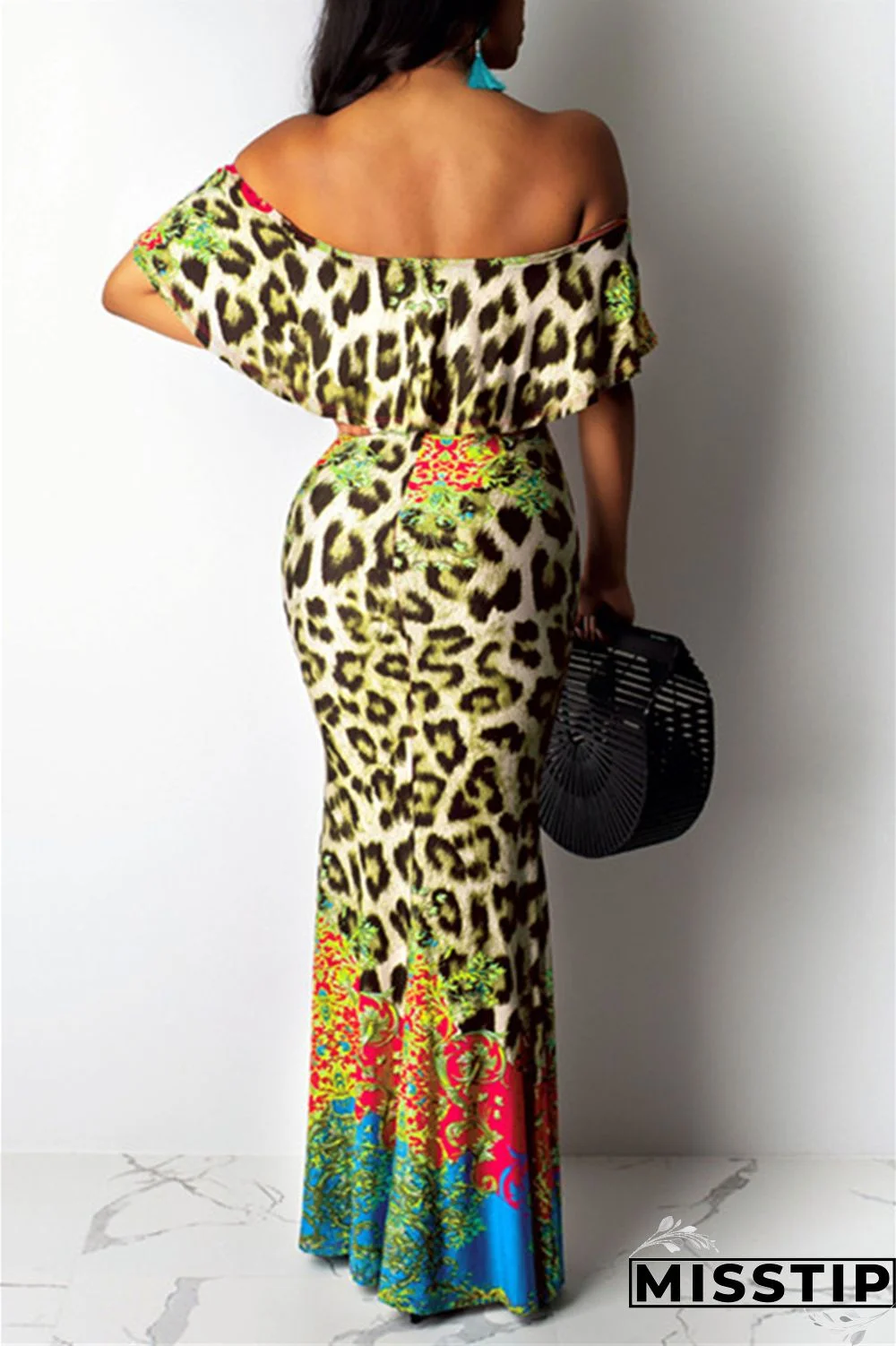 Pink Sexy Printing Off Shoulder Dress