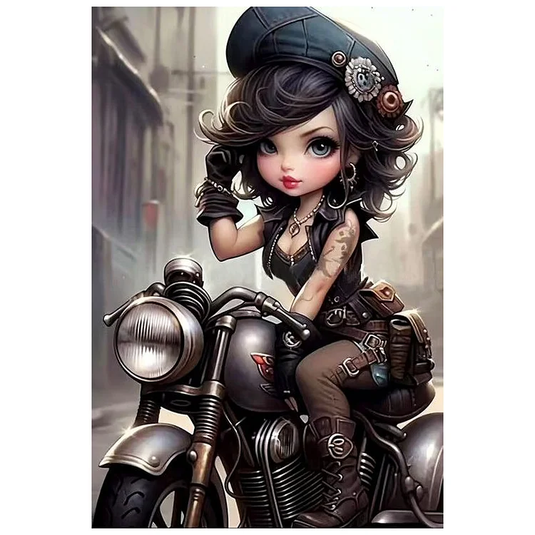 Girl With Big Eyes On Motorcycle 11CT Stamped Cross Stitch 40*60CM