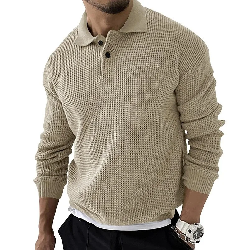 Men's Casual Solid Sweater Knitted Pullover Lape Polo Shirts-VESSFUL