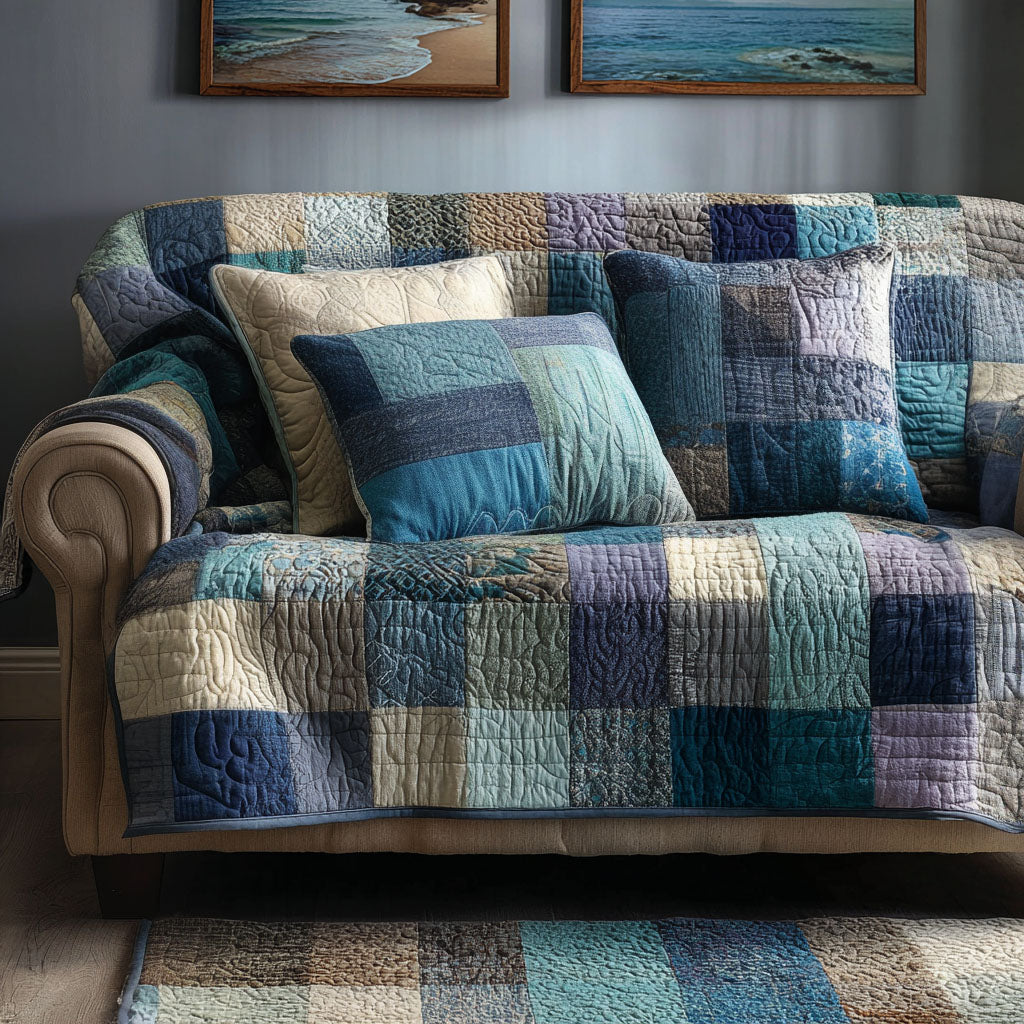 Seaside Mosaic Quilted Sofa Cover NCU0NT12102 everthome