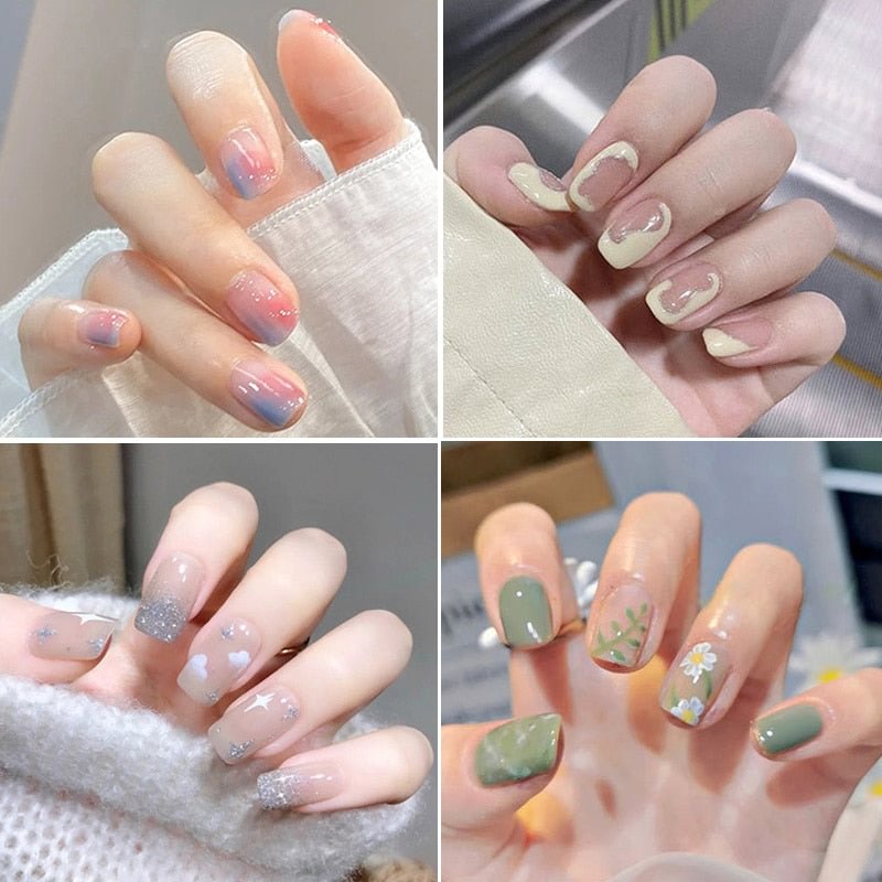 Graffiti Square Short Fake Nails Art Lattice Press on False with Designs Set Gradient Nail Tips Kiss Display Clear Tipsy Stick