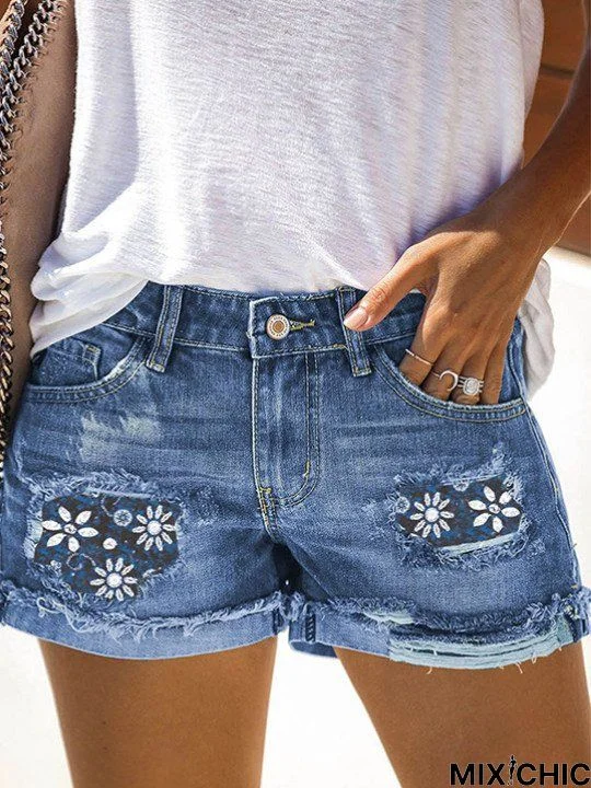 Floral Vintage Denim Shorts