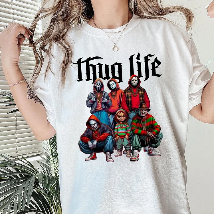 Thug Life Horror Movie Characters Halloween T-shirt 