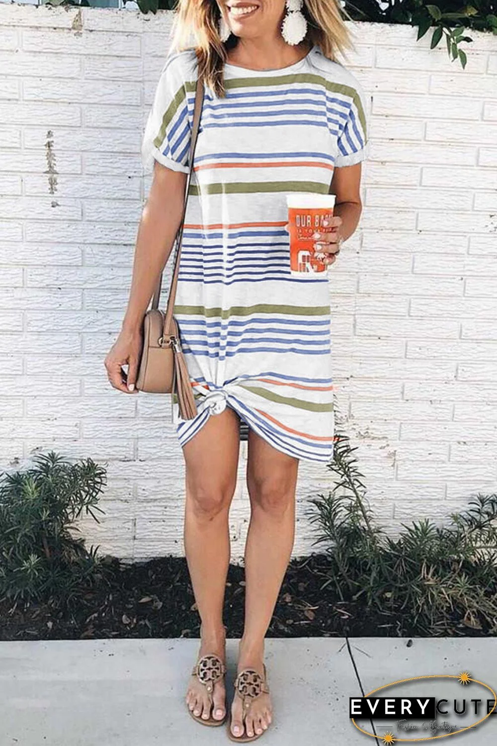 Short-Sleeved Striped T-shirt Mini Dress