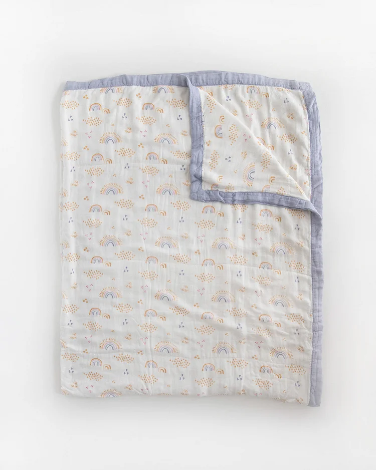 Deluxe Muslin Quilted Throw - Rainbows & Raindrops