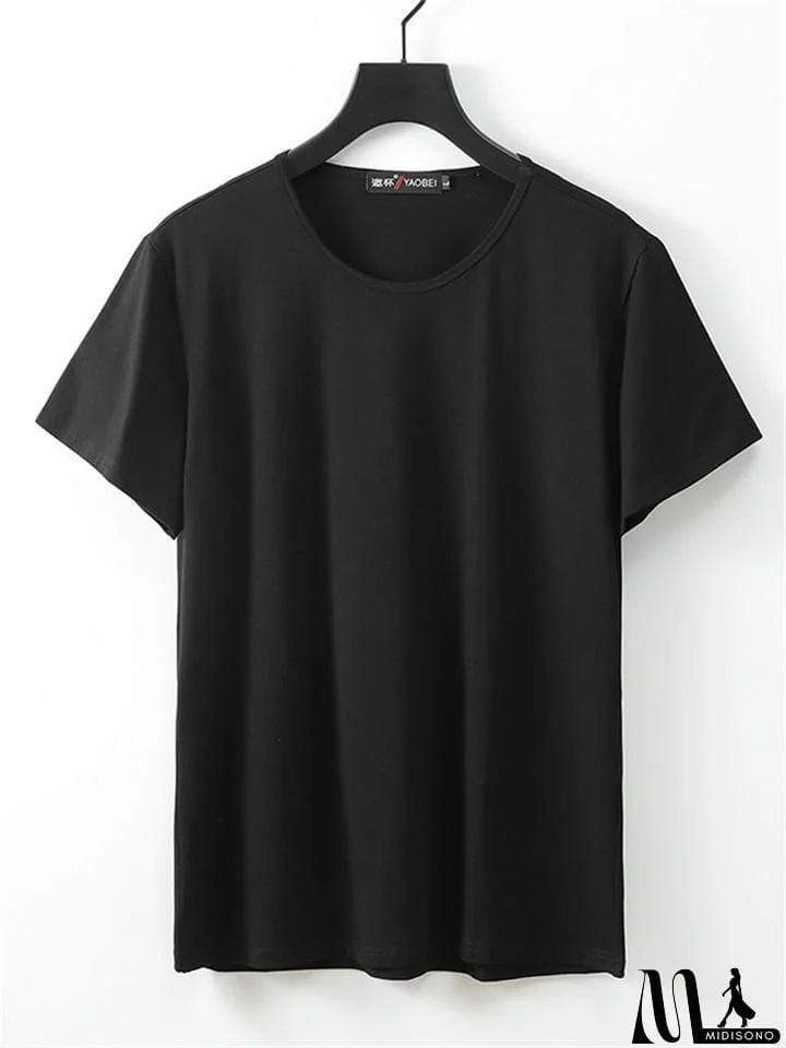 MidiSono - Men's Short Sleeve Solid Color Round Neck Cotton T-Shirt