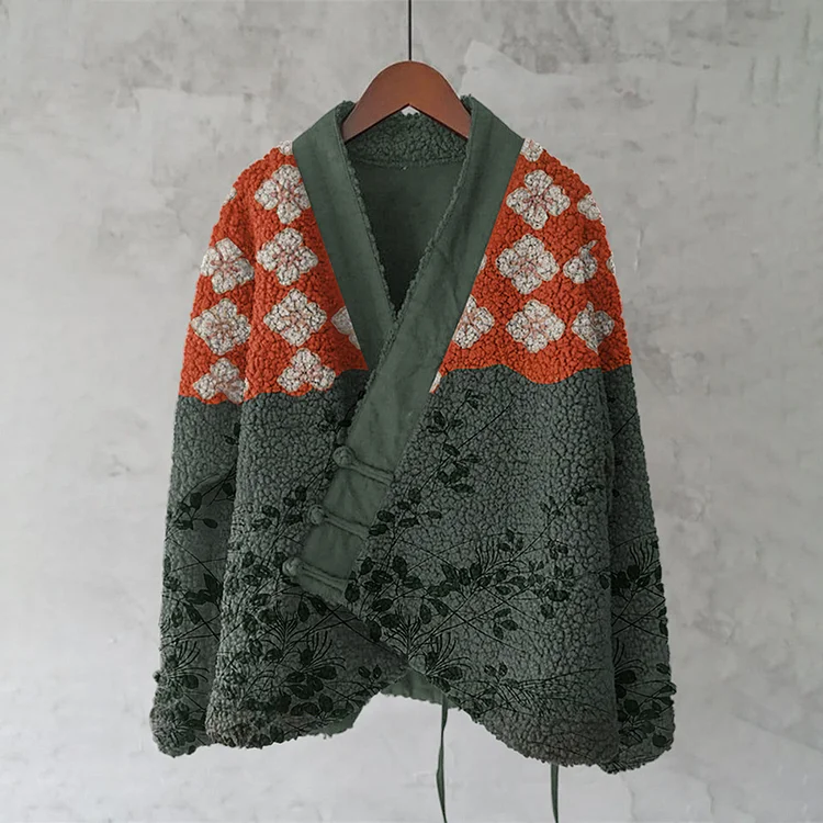 Japanese Art Flower Plush Cardigan
