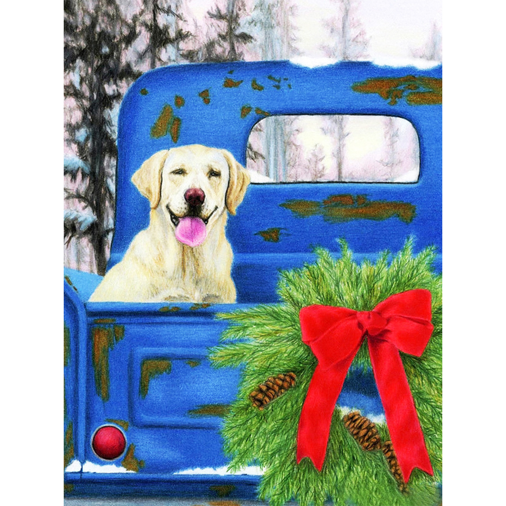 

Dog Back of Christmas Car - Round Drill Diamond Painting - 30*40CM, 501 Original