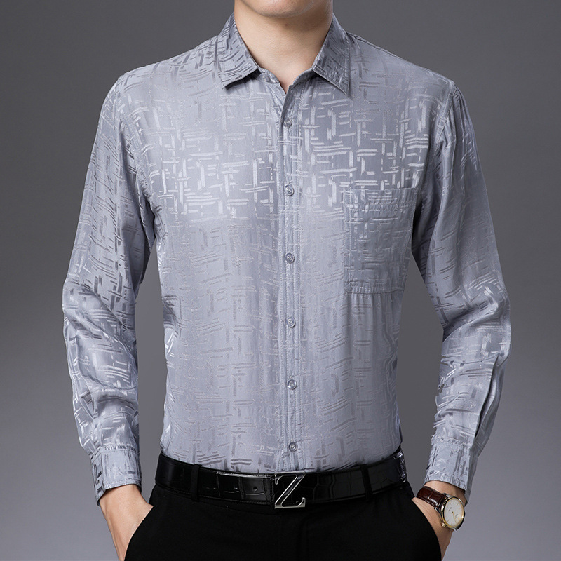 Gray Printed Long Sleeves Silk Shirt For Mens