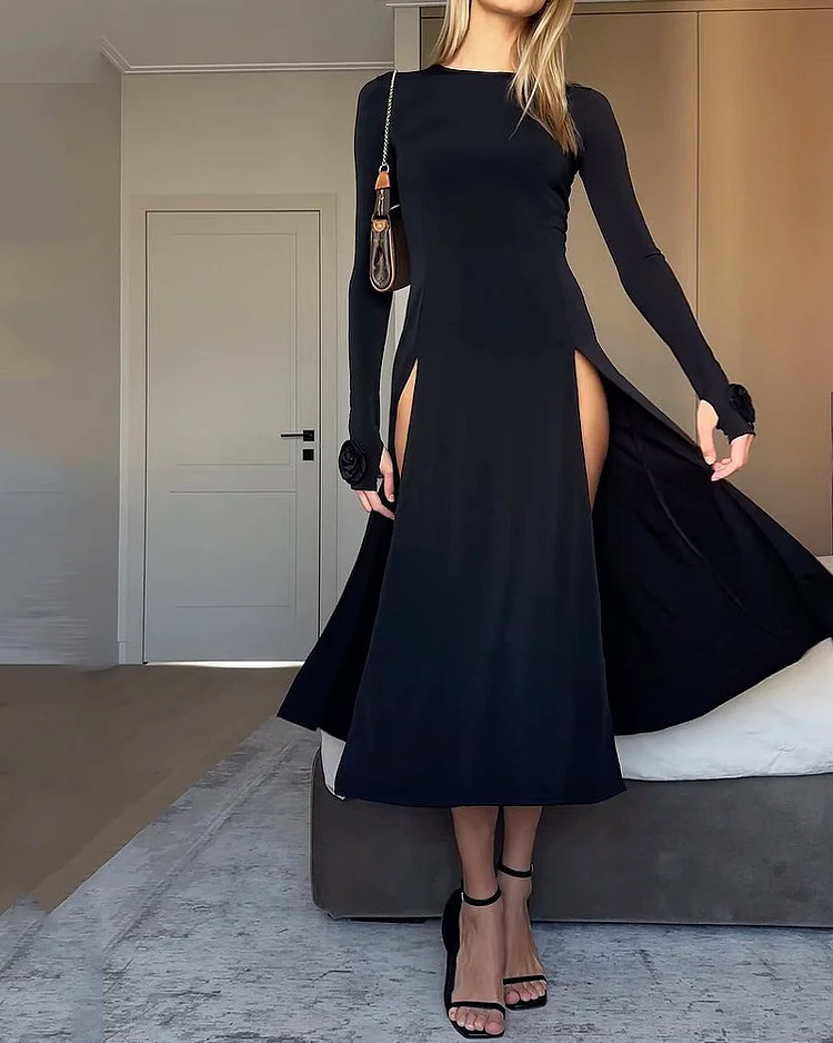 Rotimia Chic Sexy Black Slit Dress