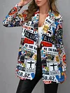 Fashion Graffiti Printed Buttoned Long Sleeve Urban Blazer Outerwear