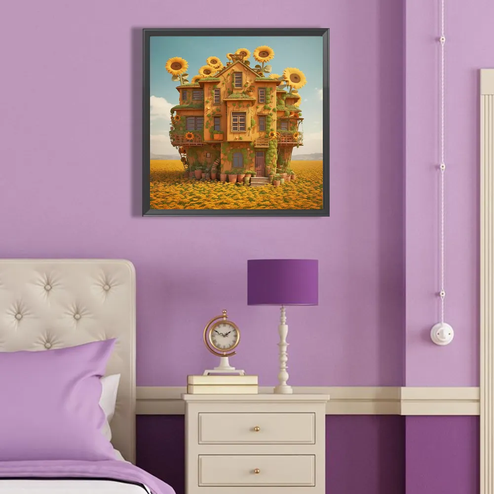 Full Round Diamond Painting 40*40cm - Sunflower House