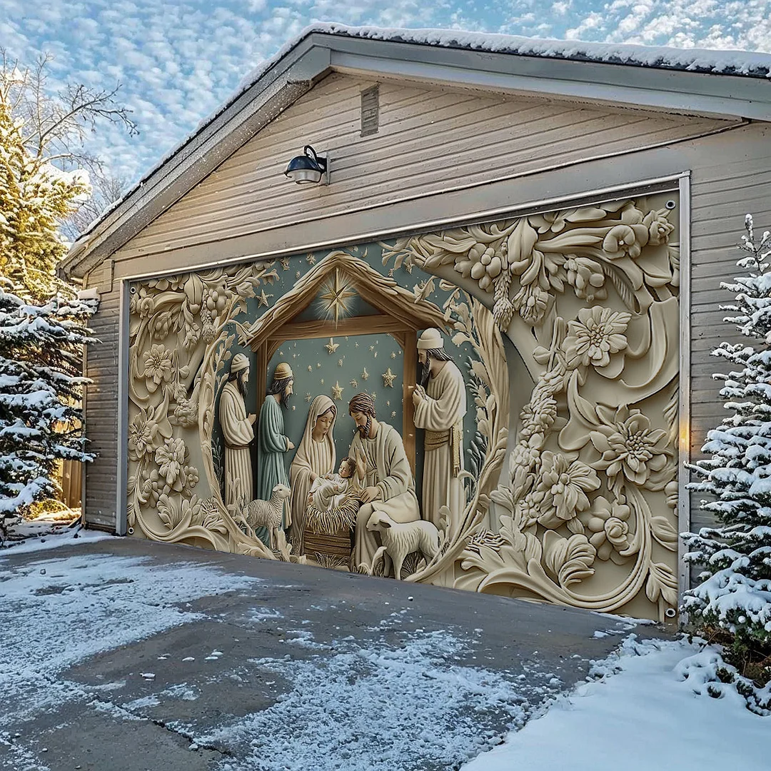 Garage Door Banner Decoration - Starry Night Adoration Nativity