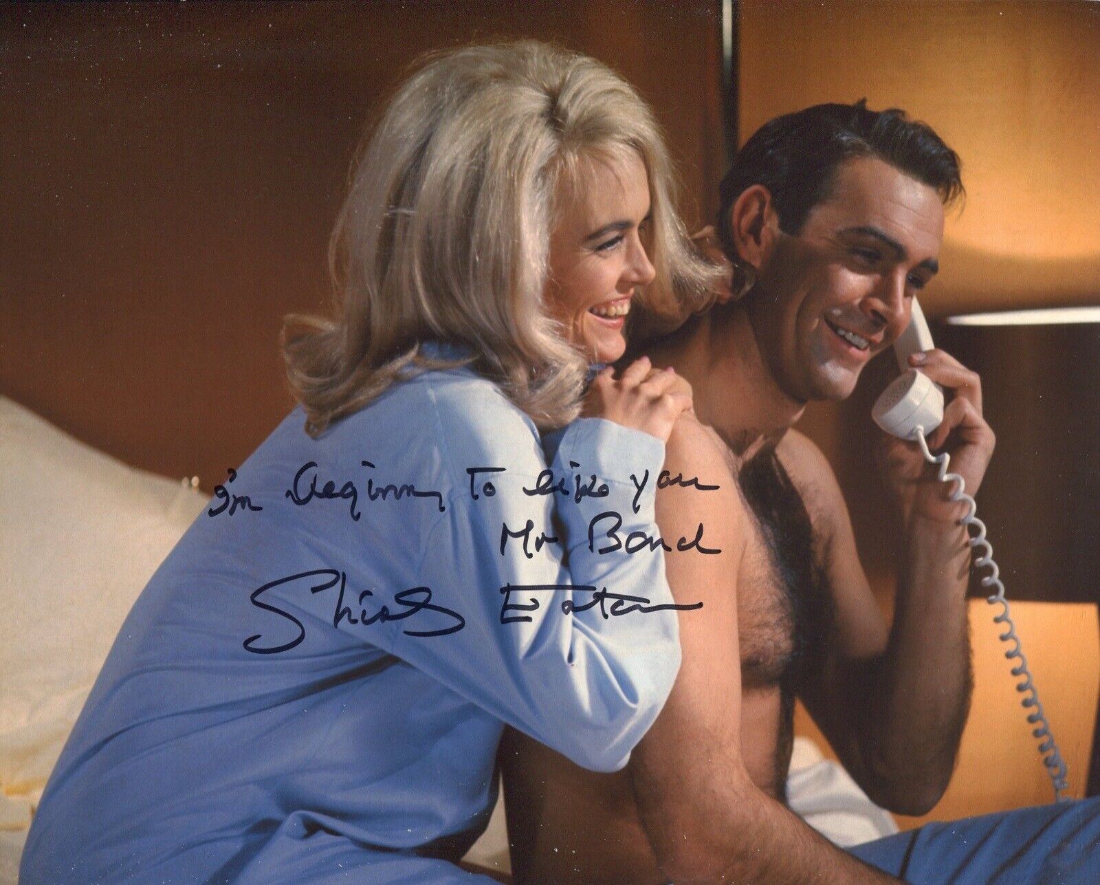 007 Bond girl Shirley Eaton SPECIAL SIGNED QUOTE Goldfinger Photo Poster painting IMAGE No5