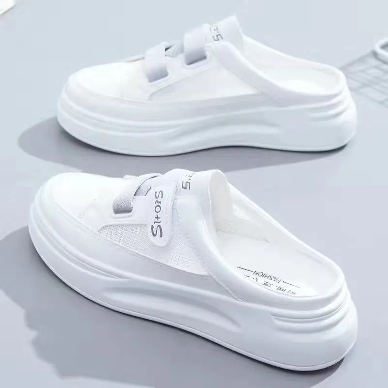 Baotou half slippers women's outer wear fashion 2021 new summer women's shoes mesh breathable white shoes Korean shoes women