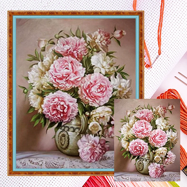 Peonies In Vase 11CT Counted Cross Stitch 40*50CM