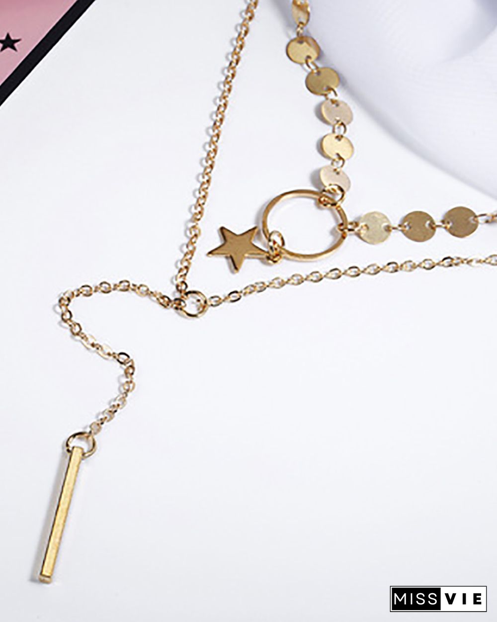 2PCS Disc Pattern Star Tassel Pendant Necklace
