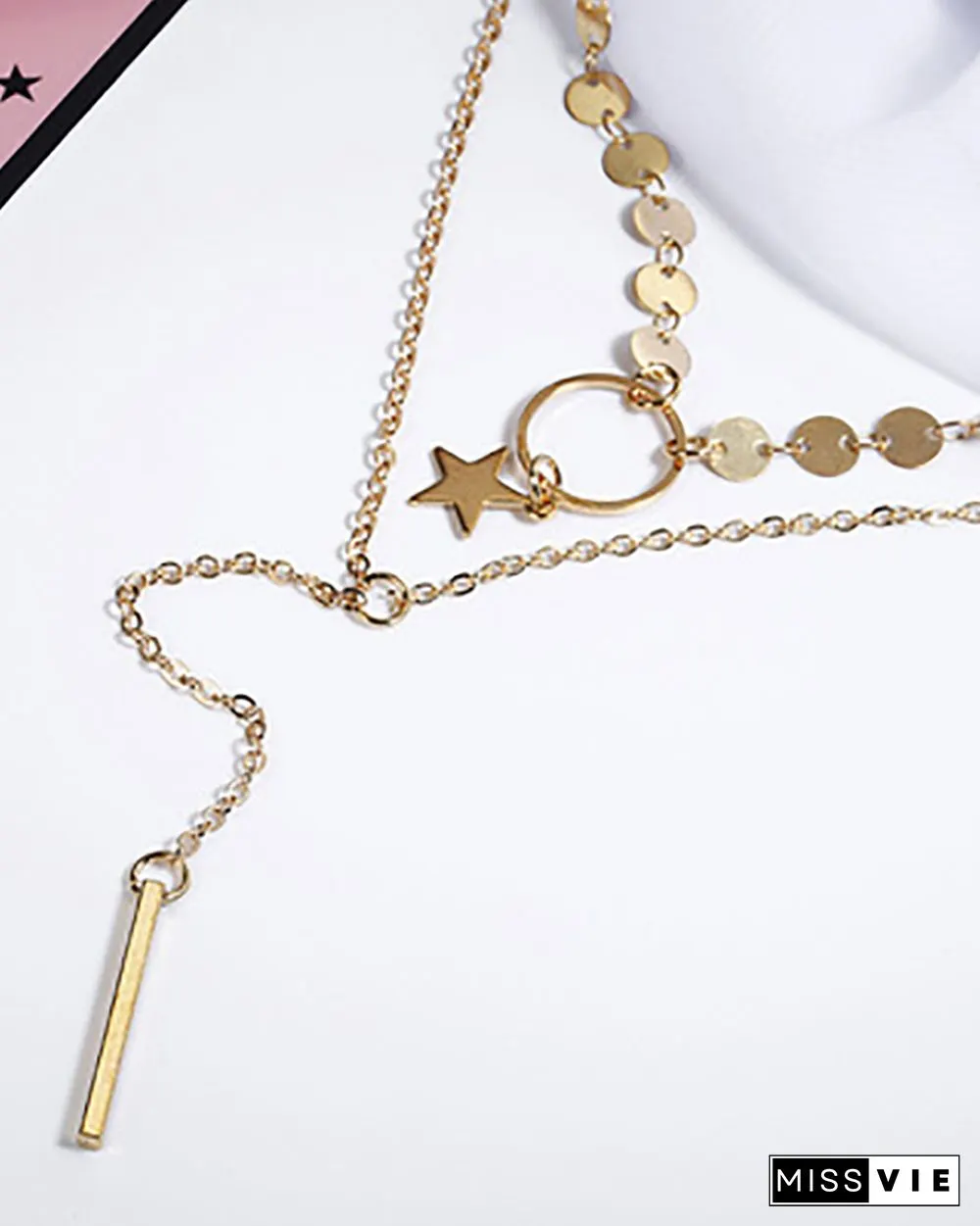2PCS Disc Pattern Star Tassel Pendant Necklace