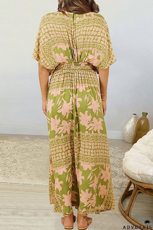 Like Palm Side Slit Bat Maxi Dress