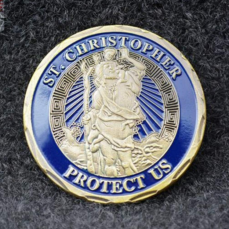 Saint Christopher Protects Us Challenge Coin. Prayer Commemorative Coin